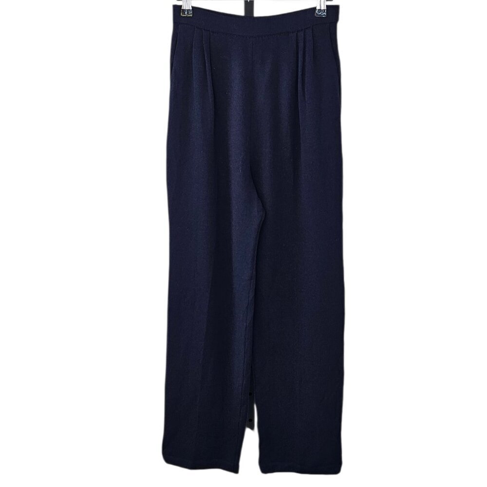 St. John Collection High Rise Pleated Santana Knit Pants, Pockets, Blue, Size 2